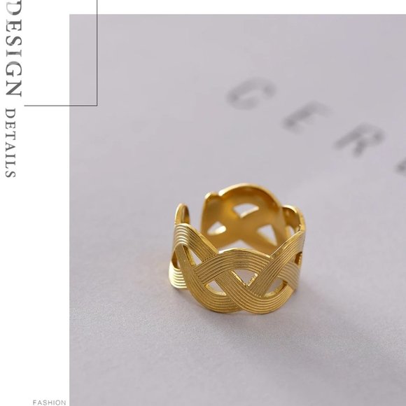 New 18K Gold Plated Braided Resizable Ring - Picture 6 of 7